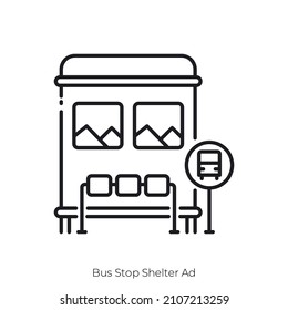 Bus Stop Shelter Ad Icon. Outline Style Icon Design Isolated On White Background