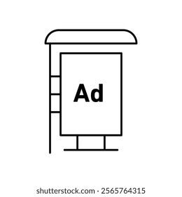 Bus stop shelter ad icon line art vector