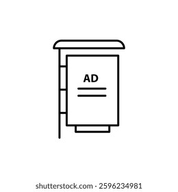 Bus stop shelter ad icon, vector flat black linear illustartion for web and app..eps
