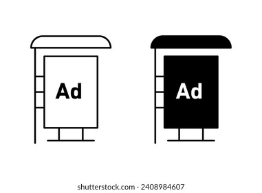 Bus stop shelter ad outline icon collection or set. Bus stop shelter ad Thin vector line art