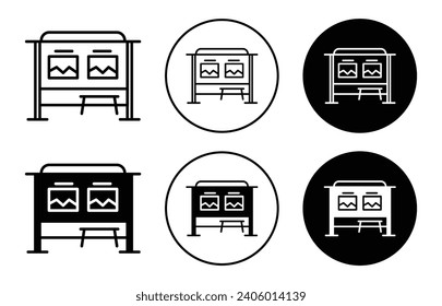 Bus stop shelter ad placement  icon symbol in flat simple line style 