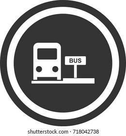 Bus stop sign ,dark round icon,