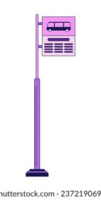 Bus stop sign flat line color isolated vector object. Roadside signboard for public transport. Editable clip art image on white background. Simple outline cartoon spot illustration for web design