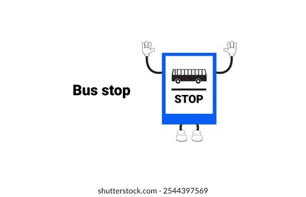 Bus stop sign graphic vector illustration with cartoon characters. Graphic design is suitable for children's education, story books, or traffic safety materials. vector illustration