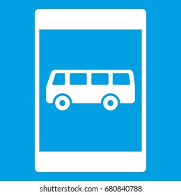 Bus stop sign icon white isolated on blue background vector illustration