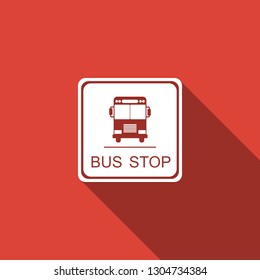 Bus stop sign isolated with long shadow. Flat design. Vector Illustration