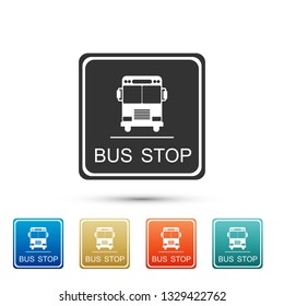 Bus stop sign isolated on white background. Set elements in color icons. Vector Illustration