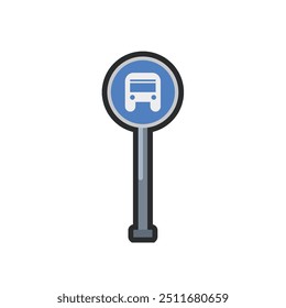 bus stop sign in outline flat vector design.