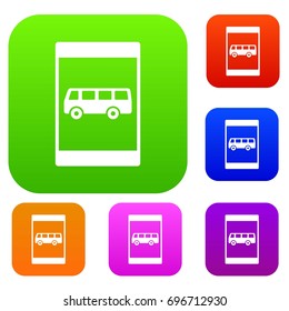 Bus stop sign set icon in different colors isolated vector illustration. Premium collection