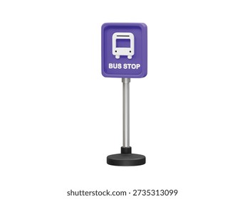 Bus Stop Sign stand Icon 3d rendering illustration
