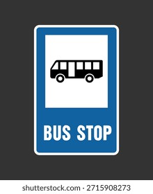 Ilustración vectorial de la señal de la parada de autobús, icono del autobús aislado, letrero público para la parada de autobús en color azul, símbolo de la parada de autobús del tablero de la señal de tráfico. Icono de autobús simple.