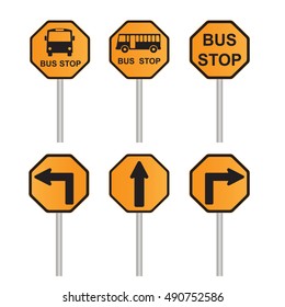 Bus Stop Sign . yellow sign Isolated road warning