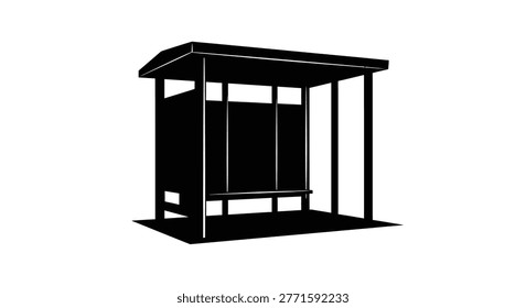 a bus stop silhouette featuring clean lines and a white background, depicting a simple yet functional transportation shelter. high-quality professional detailed modern elegant stylish
