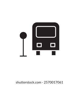 Bus stop stand icon black and white vector outline sign
