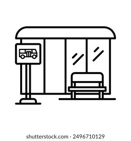 Bus stop stand icon linear logo mark in black and white