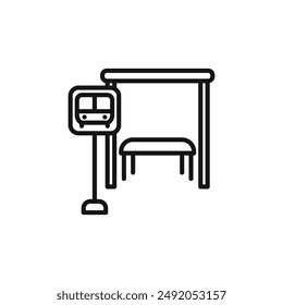 Bushaltestelle-Ständer-Icon-Umriss-Kollektion in Schwarz und auf weißem Hintergrund