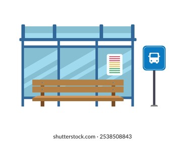 Bus stop station vector flat design isolated on white background