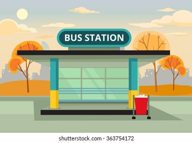 Bus stop station. Vector flat illustration