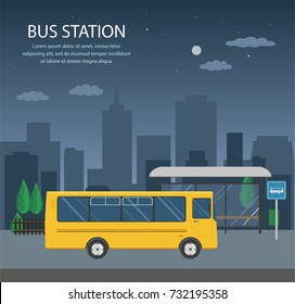 Bus stop, bus station. Vector illustration.	