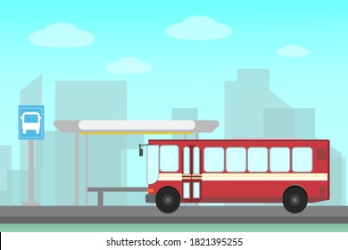 Parada de autobús en la ciudad y aparcamiento