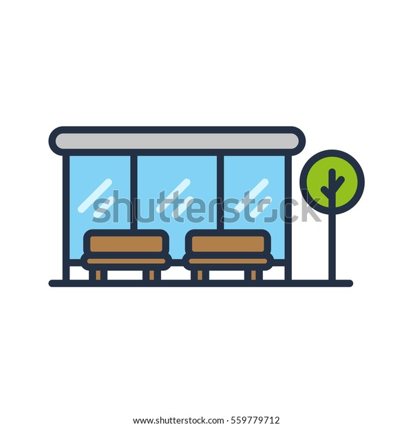 Bus Stop Two Benches Tree Minimal Stock Vector Royalty Free