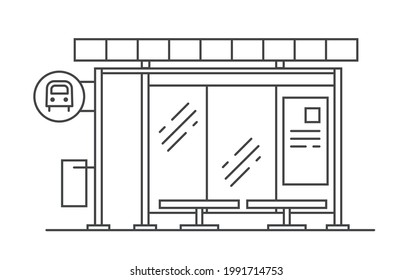 Bus stop vector line art illustration. Exit from the subway. Vector outline isolated illustration on white background