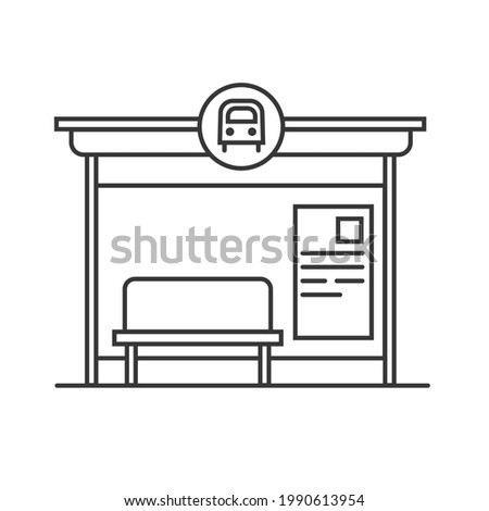 Bus stop vector line art illustration. Public transport station, bus terminal. Vector outline isolated illustration on white background