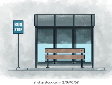 Bus stop. Watercolor vector illustration
