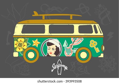 Bus with surfboard