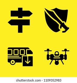 bus, swords, direction and drone vector icon set. Sample icons set for web and graphic design