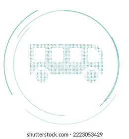The bus symbol filled with teal dots. Pointillism style. Vector illustration on white background