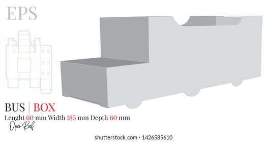 Bus Template, vector with die cut / laser cut layers. White, clear, blank, isolated Paper Bus with open roof mock up on white background with perspective view. Creative Packaging Design