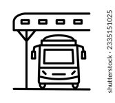 Bus terminal building related icon, useful as a place of transportation. Editable black outline vector illustration.