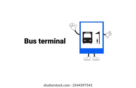 Bus terminal sign graphic vector illustration with cartoon characters. Graphic design is suitable for children's education, story books, or traffic safety materials. vector illustration