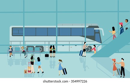 Bus Terminal Station Busy Activities People Arrive Departure Go For Travel 