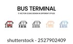 Bus Terminal vector icons set stock illustration