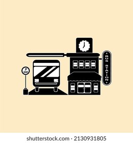 ilustración vectorial terminal de bus, perfecta para mapas, anuncios, afiches, iconos, plantillas, elementos, decoraciones, etc