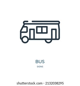 icono de línea delgada del bus. ruta, transporte iconos lineales del concepto de signos de señal de contorno aislado. Elemento de símbolo de ilustración vectorial para diseño web y aplicaciones.