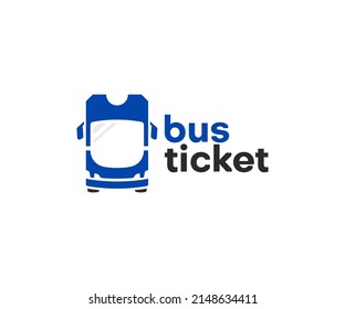 Bus Ticket And Bus Front View Logo Design. Buying Tickets Online, Transport Service Vector Design. Public Transportation Ticket Logotype