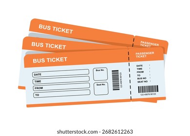 Juego de Gráficos de Boletos de Autobús. Conjunto de Ilustraciones de boletos de autobús. Pasajes de Pasajeros para Transporte