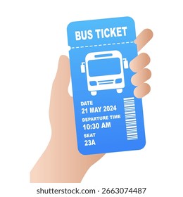 bus ticket in hand. Vector illustration