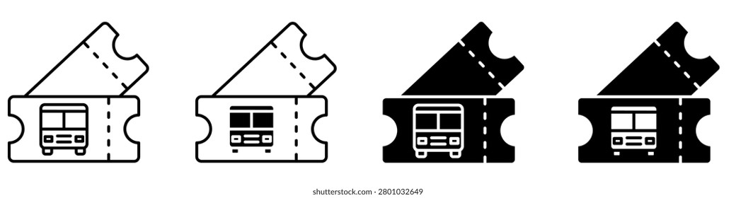 Bus ticket icon vector set. Public transport ticket illustration sign collection. Travel ticket symbol. Transit pass logo or mark.