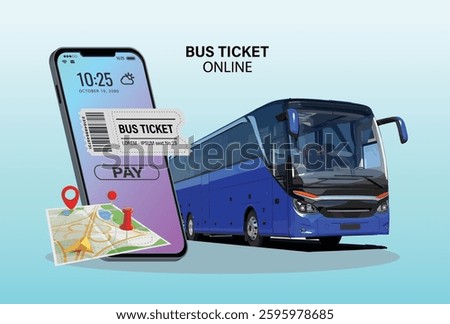 bus ticket online pay from smart phone app application icon logo sign  art design vector template autobus departure access modern	
