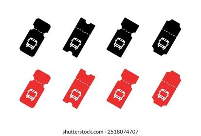 Bus ticket set icons. Flat and silhouette style. Vector icons.