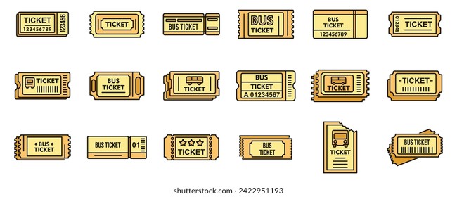 Bus ticketing card icons set. Outline set of bus ticketing card vector icons thin line color flat on white