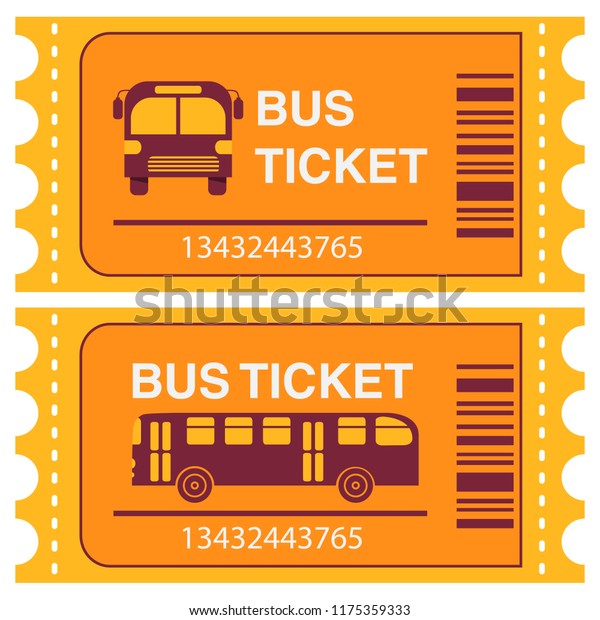 Bus ticket.Public\
transport.Bus side view and in front. Flat vector.Isolated on white\
background.
