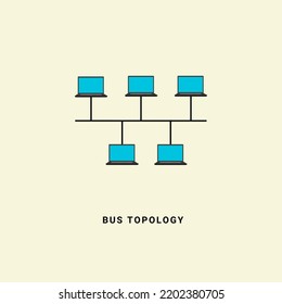 Bus Topology Network Vector Illustration, In Computer Network Technology Concept