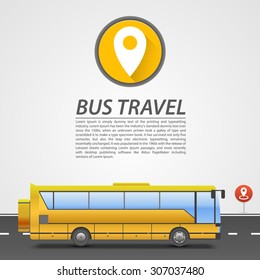 Bus tour. Bus tour on a gray background. Bus and road. Text. Vector illustration