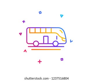 Bus tour transport line icon. Transportation sign. Tourism or public vehicle symbol. Gradient line button. Bus tour icon design. Colorful geometric shapes. Vector