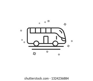 Bus tour transport line icon. Transportation sign. Tourism or public vehicle symbol. Geometric shapes. Random cross elements. Linear Bus tour icon design. Vector